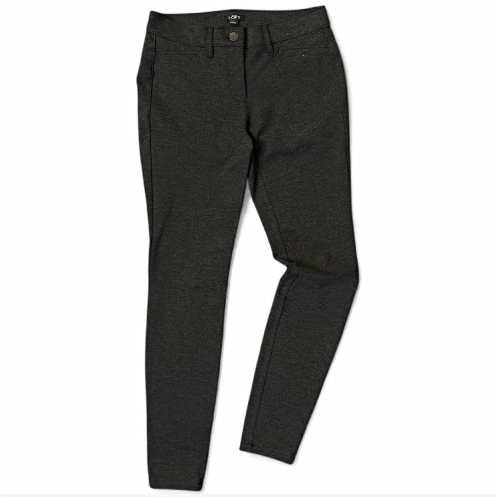 Ann Taylor LOFT Women's Gray Solid Skinny Pants Flat Front Button Stretch 4